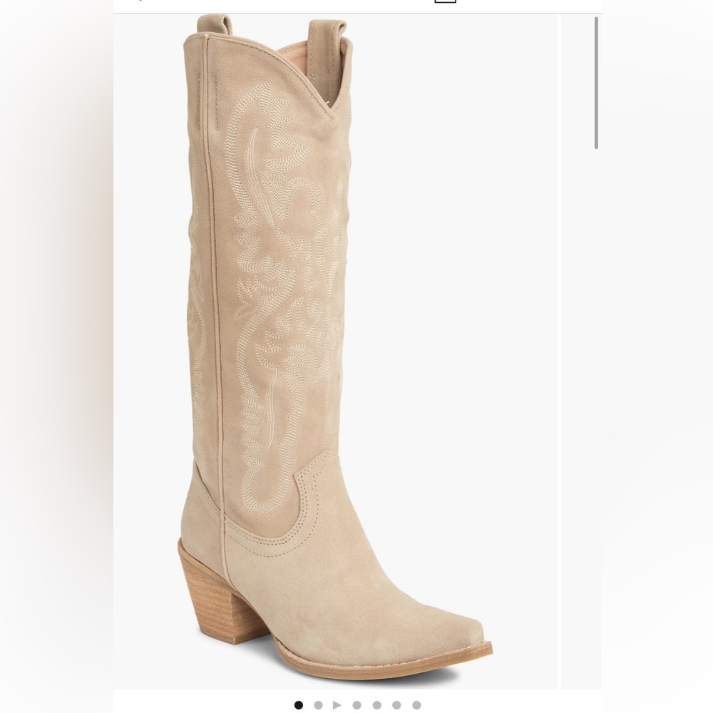 Jeffrey Campbell Beige Calvera Suede Knee-High Western Boots